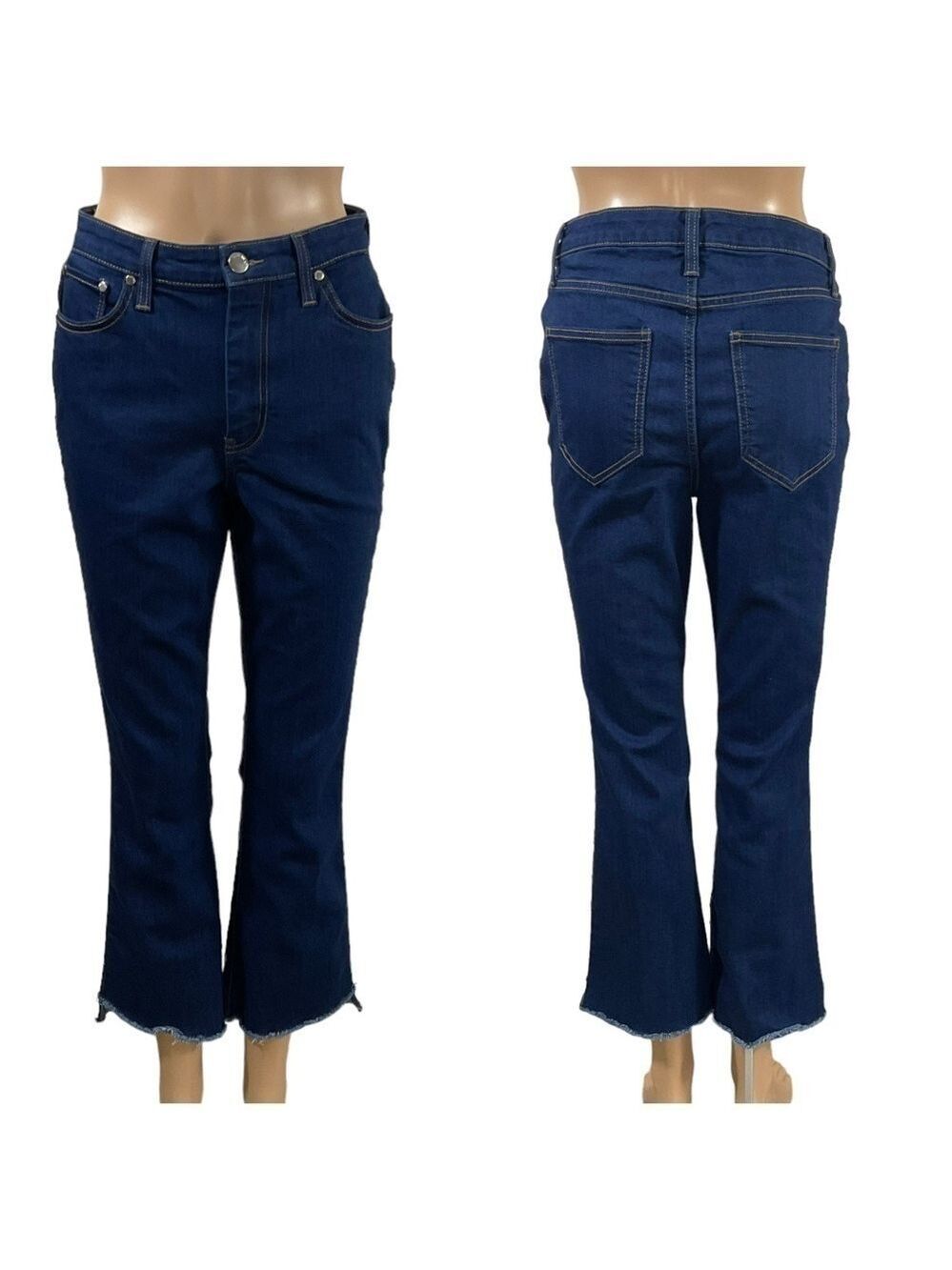 Nine West Kick Flare Raw Hem Blue Jeans size 8 Five pocket design